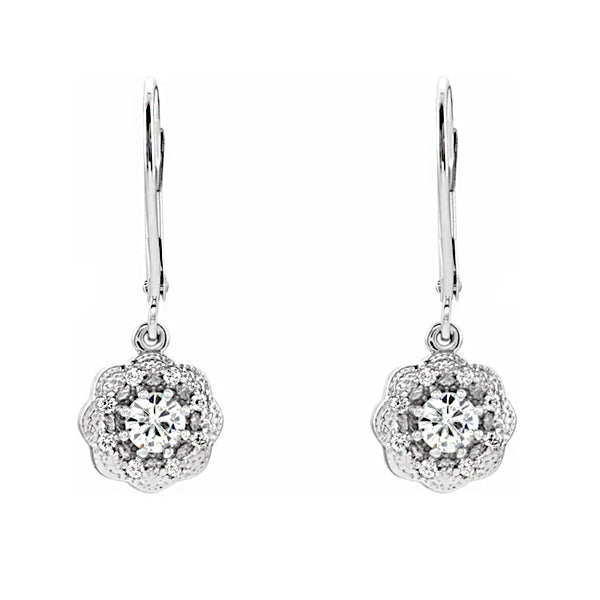 14K White Gold 4 mm Moissanite & 1/8 CTW Diamond Earrings