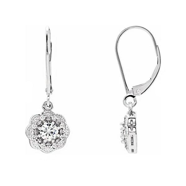 14K White Gold 4 mm Moissanite & 1/8 CTW Diamond Earrings