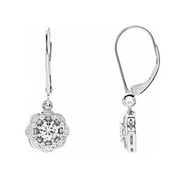 14K White Gold 4 mm Moissanite & 1/8 CTW Diamond Earrings