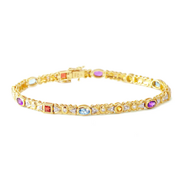 14K Gold Multicolor Gemstones & Diamonds Tennis Bracelets