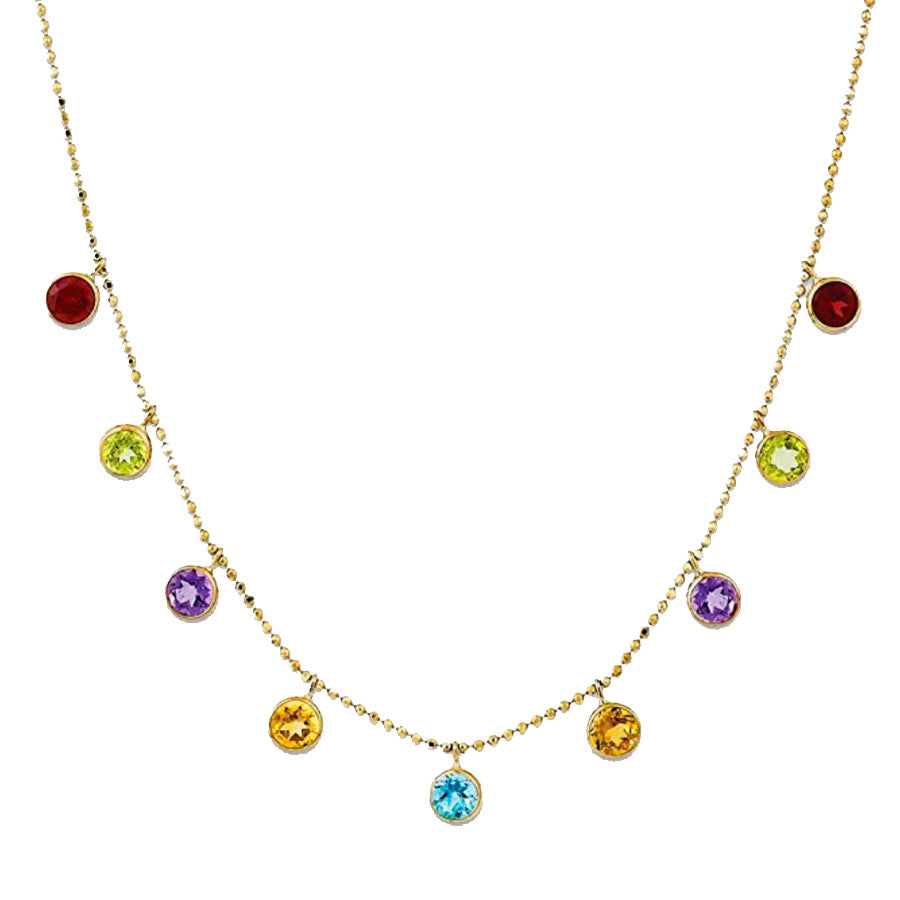 14K Gold Multi-color Semi Precious Gemstone Necklace