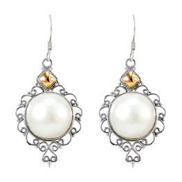 Sterling Silver Pearl Earrings with 14k Gold Accents