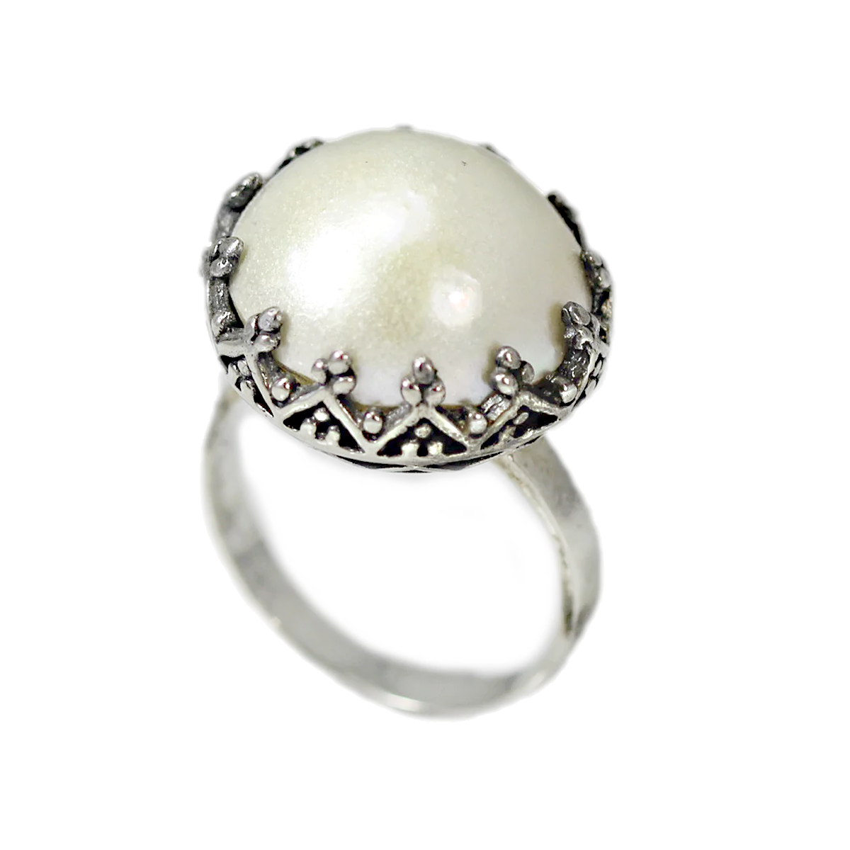 Sterling Silver Button Pearl Ring