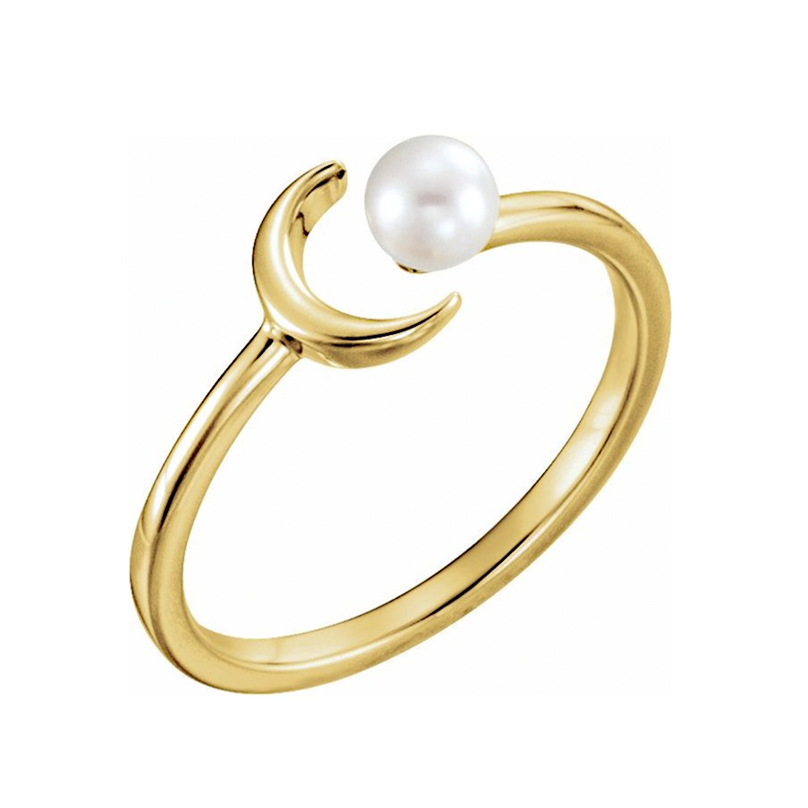 14K Gold Freshwater Pearl Crescent Moon Ring