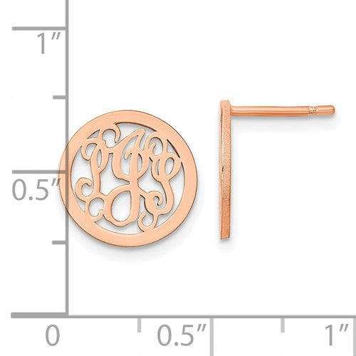 Rose Plated Polished Monogram Circle Post Earrings