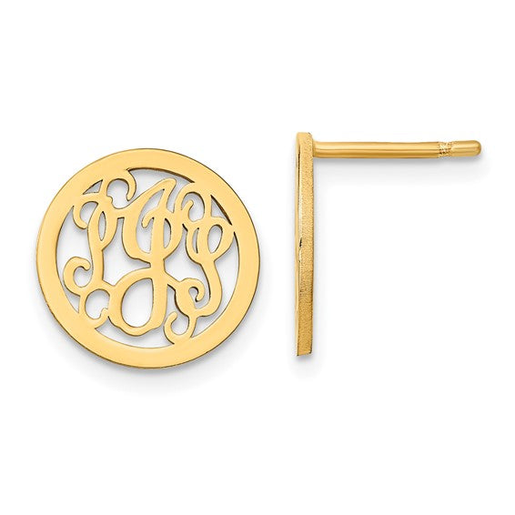 Gold Plated Polished Monogram Circle Earrings