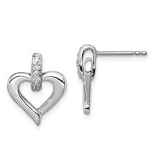 Sterling Silver Rhodium Heart with Diam. Earrings