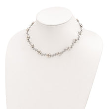 Sterling Silver Rhodium FW Cultured Pearl and CZ Floral Necklace