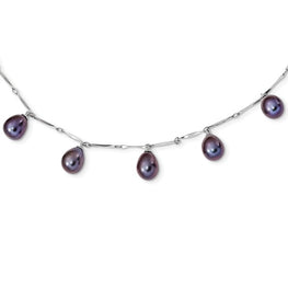 Sterling Silver RH 7-8mm Black Teardrop FWC Pearl Dangle Necklace