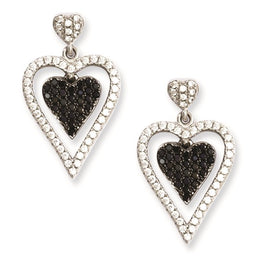 Sterling Silver and CZ Brilliant Embers Heart Dangle Post Earrings
