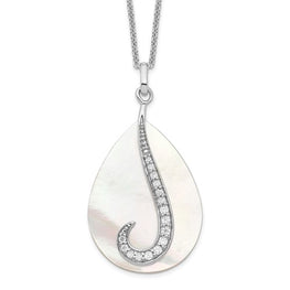 Sterling Silver Mother of Pearl and CZ Tear From Heaven 18in Necklace