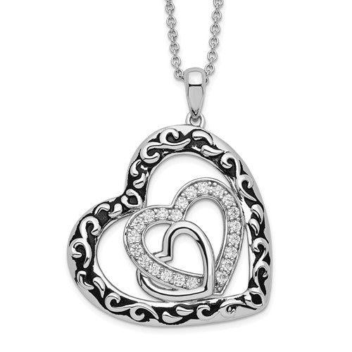 Sterling Silver CZ Antiqued My Blended Family 18in. Necklace