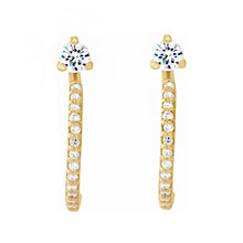 14K White 3 mm Round Moissanite & 1/6 CTW Diamond Earrings