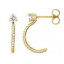 14K Yellow 3 mm Round Moissanite & 1/6 CTW Diamond Earrings