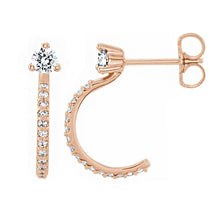 14K Rose 3 mm Round Moissanite & 1/6 CTW Diamond Earrings