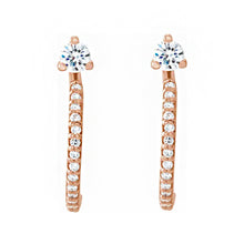 14K Rose 3 mm Round Moissanite & 1/6 CTW Diamond Earrings