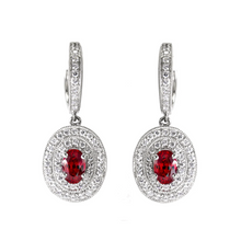 14k white gold oval ruby and diamond earrings