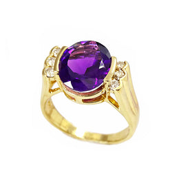 14k yellow gold oval amethyst and diamond ring