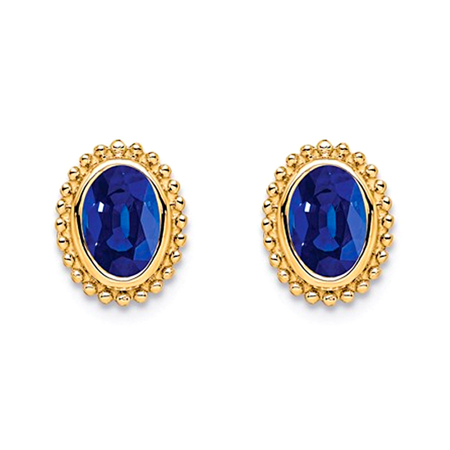 14K Yellow Gold Oval Sapphire Post Earrings