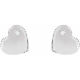 Sterling Silver .015 CTW Diamond Heart Earrings