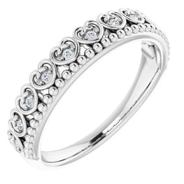 Sterling Silver .05 CTW Diamond Beaded Heart Stackable Ring