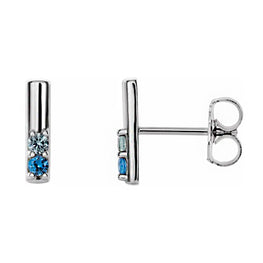 Sterling Silver 2-Stone Family Bar Earrings