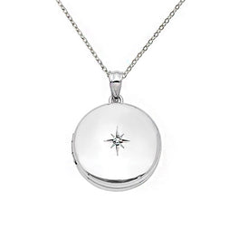 Sterling Silver 20mm Diamond Round Locket