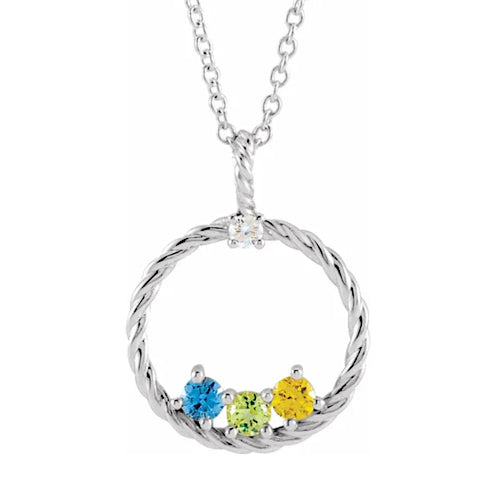 Sterling Silver .03 CT Diamond Family Circle Necklace