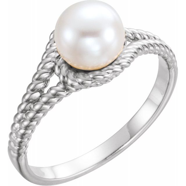 Sterling Silver 7 mm White Freshwater Pearl Rope Ring