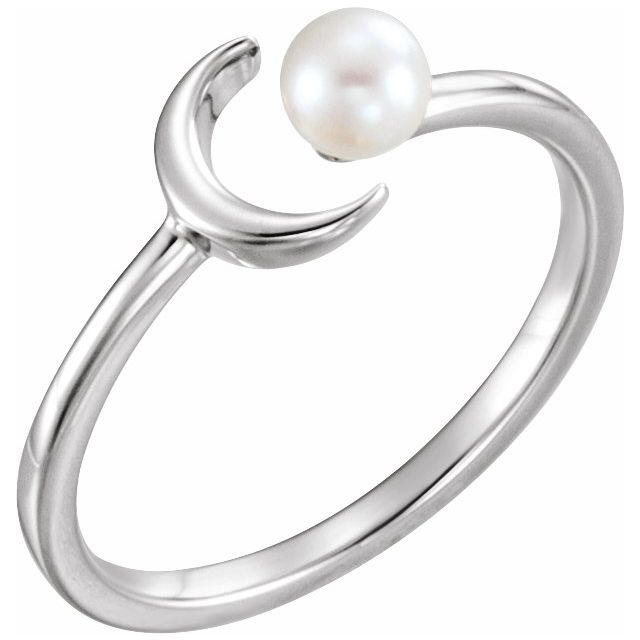 Sterling Silver Cultured Freshwater Pearl Crescent Moon Ring