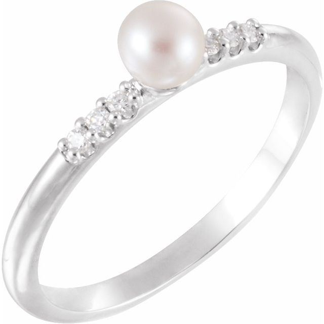 Sterling Silver Cultured Pearl & .03 CTW Diamond Stackable Ring