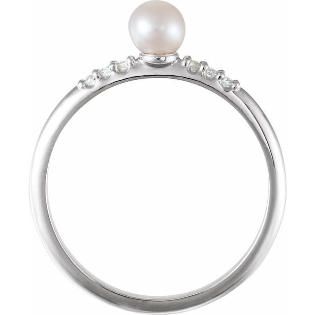 Sterling Silver Cultured Pearl & .03 CTW Diamond Stackable Ring