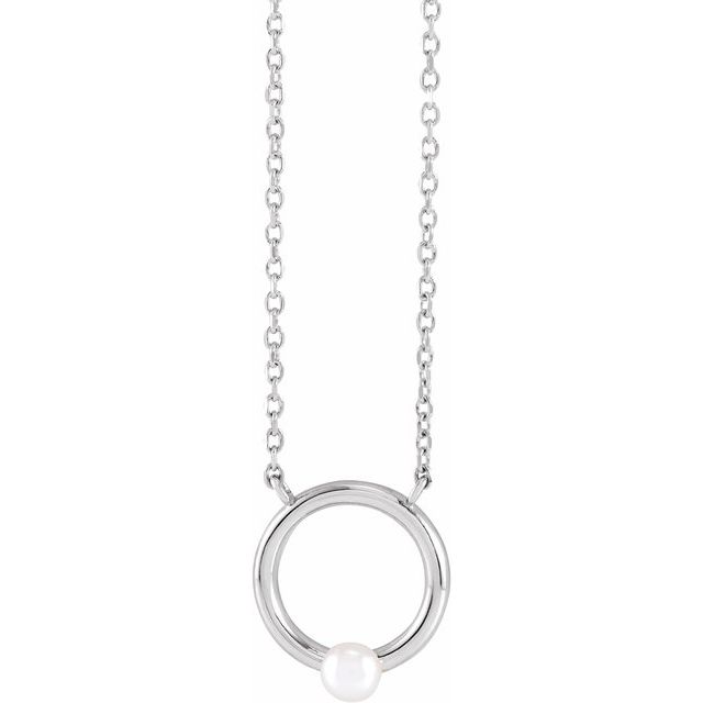 Sterling Silver Cultured Seed Pearl Circle 18" Necklace