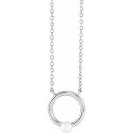 Sterling Silver Cultured Seed Pearl Circle 18" Necklace