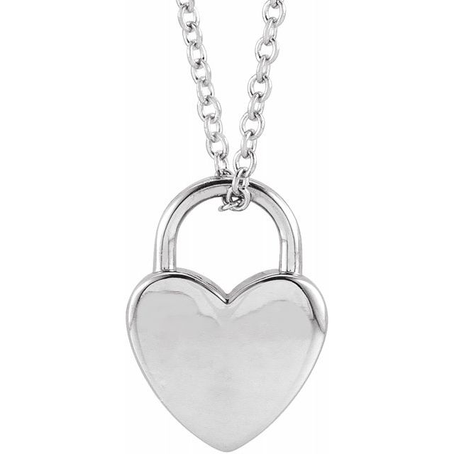 Sterling Silver Engravable Heart Lock 16-18" Necklace