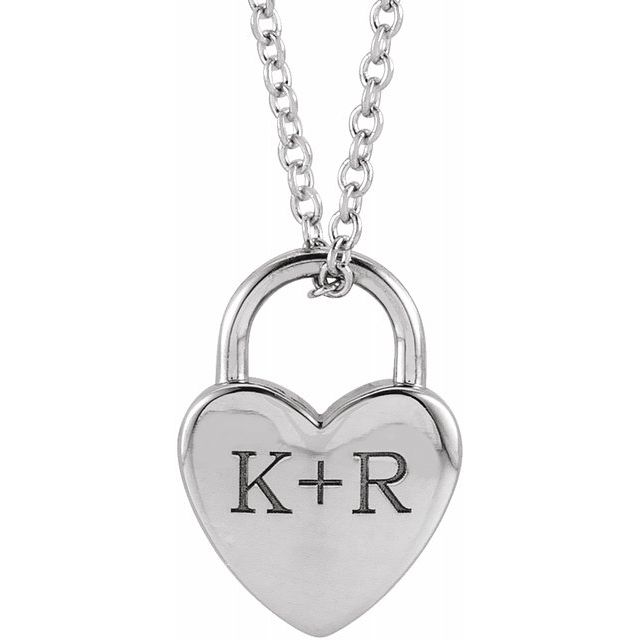 Sterling Silver Engravable Heart Lock 16-18" Necklace