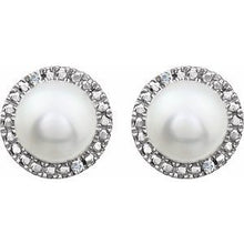 Sterling Silver Freshwater Pearl & Diamond Earrings