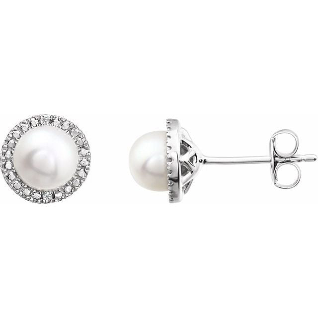 Sterling Silver Freshwater Pearl & Diamond Earrings
