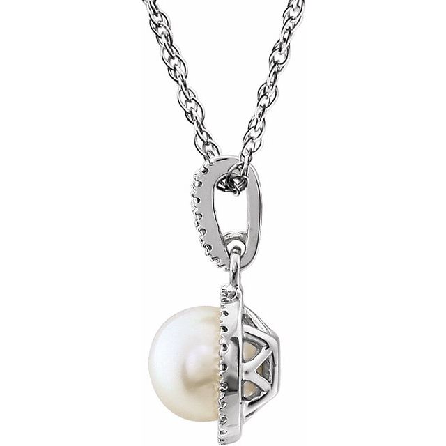 Sterling Silver Freshwater Pearl & Diamond Necklace