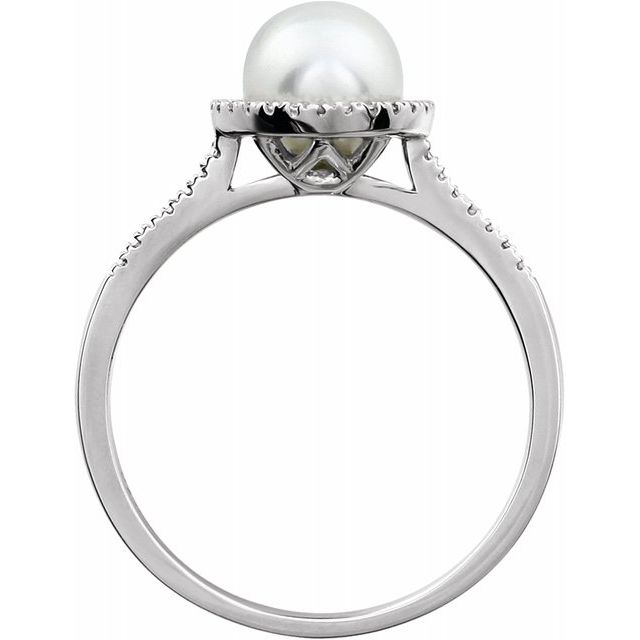 Sterling Silver Freshwater Pearl & Diamond Ring