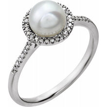 Sterling Silver Freshwater Pearl & Diamond Ring