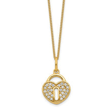 Sterling Silver Gold-tone CZ Heart Lock Necklace