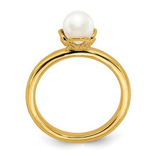 Sterling Silver White FW Cultured Pearl Gold-plated Ring