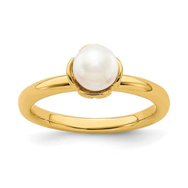 Sterling Silver White FW Cultured Pearl Gold-plated Ring