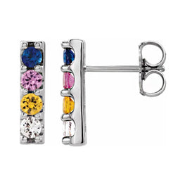 Sterling Silver Multi Color Sapphire Bar Earring