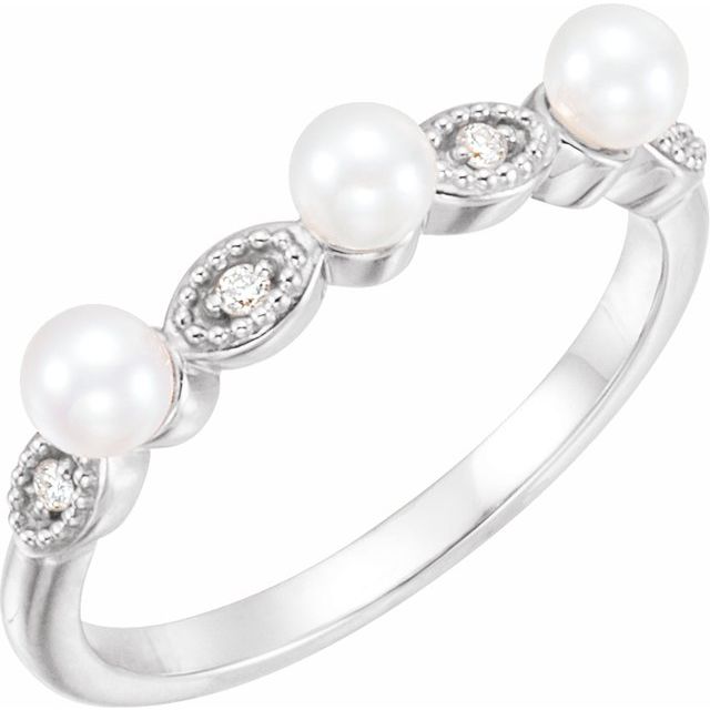 Sterling Silver Pearl & .03 CTW Diamond Stackable