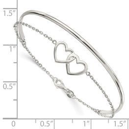 Sterling Silver Polished Double Heart and Bangle