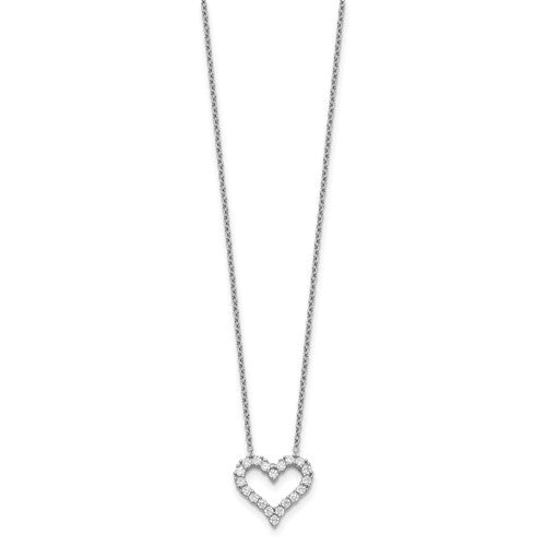 Sterling Silver Rhodium-plated CZ Heart with 2in ext. Necklace