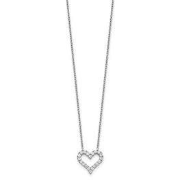 Sterling Silver Rhodium-plated CZ Heart with 2in ext. Necklace