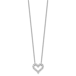 Sterling Silver Rhodium-plated CZ Heart with 2in ext. Necklace